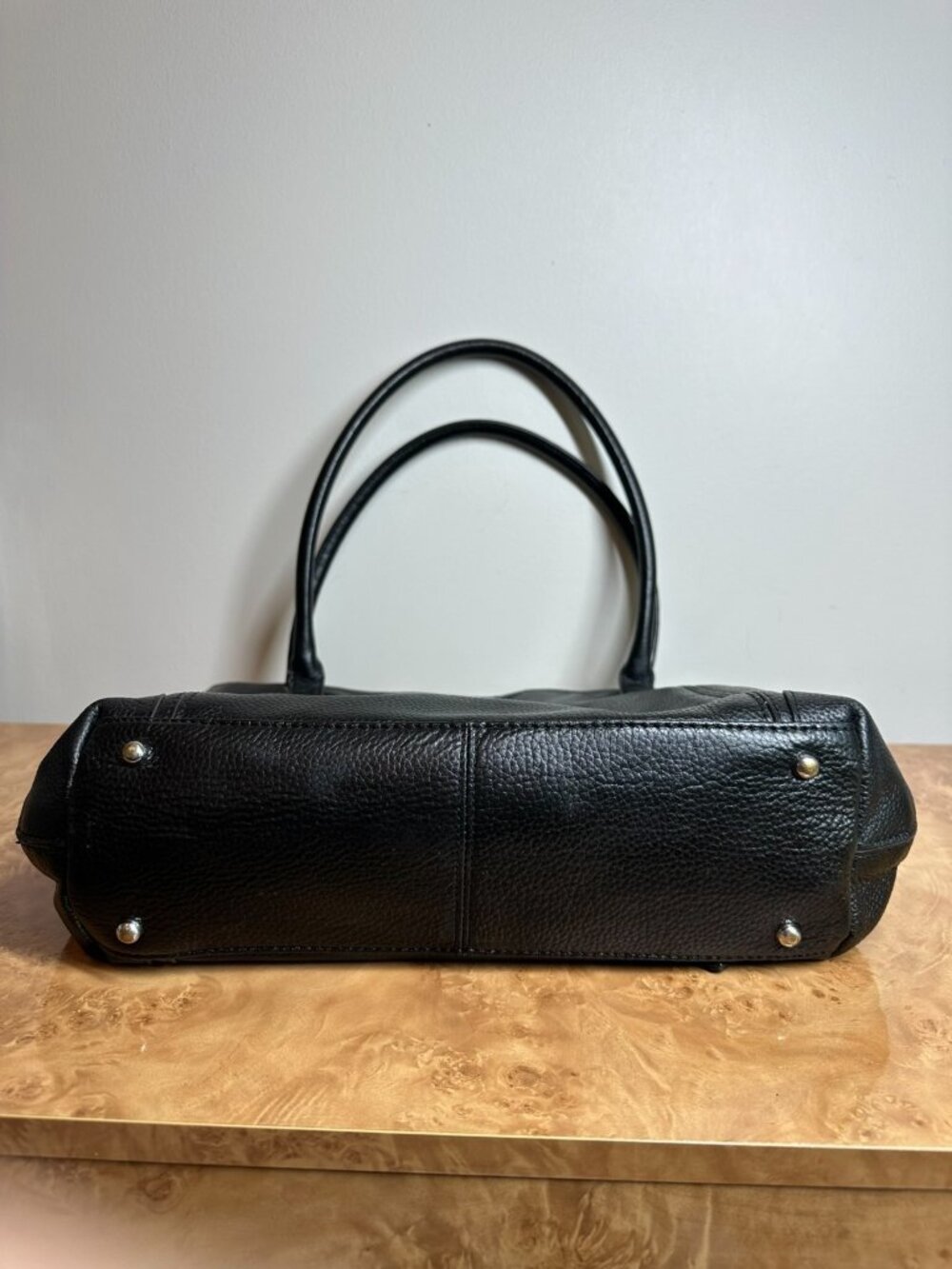 Lodis Black Pebbled Leather Tote Bag Shoulder Purse Floral Lining Work Travel - Picture 5 of 9